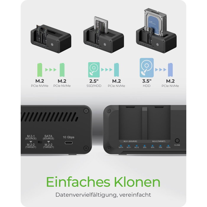 ICY BOX IB-2924MSCL-C31 Estación de clonación y docking USB-C para SATA y M.2 NVMe