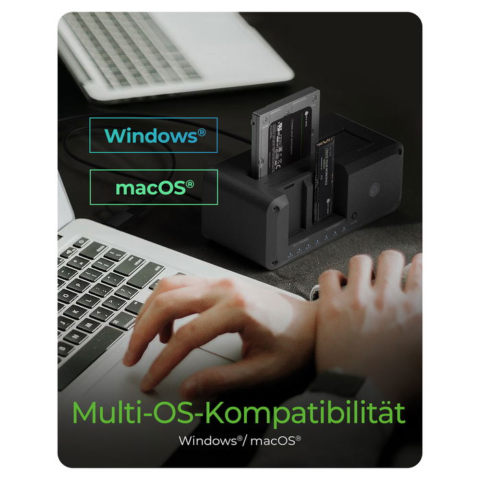 ICY BOX IB-2924MSCL-C31 USB-C 3.2 Gen 2 Docking Station y Clonación para 2.5"/3.5" SATA HDD y M.2 NVMe SSD