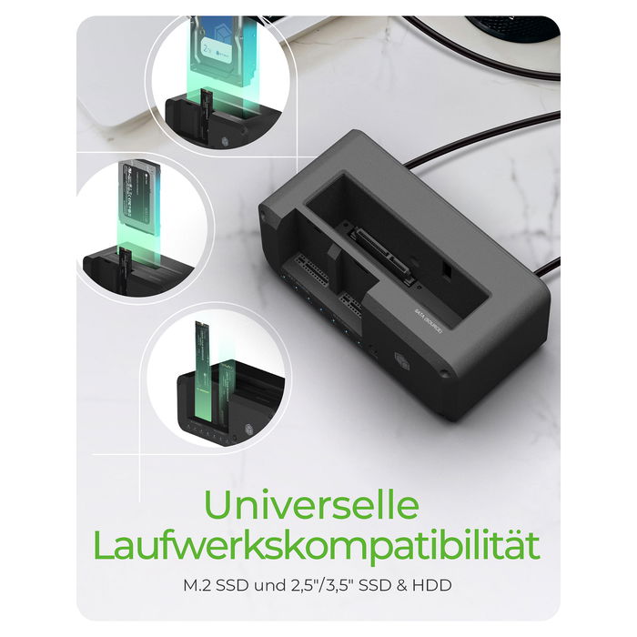 ICY BOX IB-2924MSCL-C31 USB-C 3.2 Gen 2 Docking Station y Clonación para 2.5"/3.5" SATA HDD y M.2 NVMe SSD