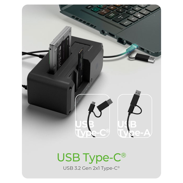 ICY BOX IB-2924MSCL-C31 USB-C 3.2 Gen 2 Docking Station y Clonación para 2.5"/3.5" SATA HDD y M.2 NVMe SSD