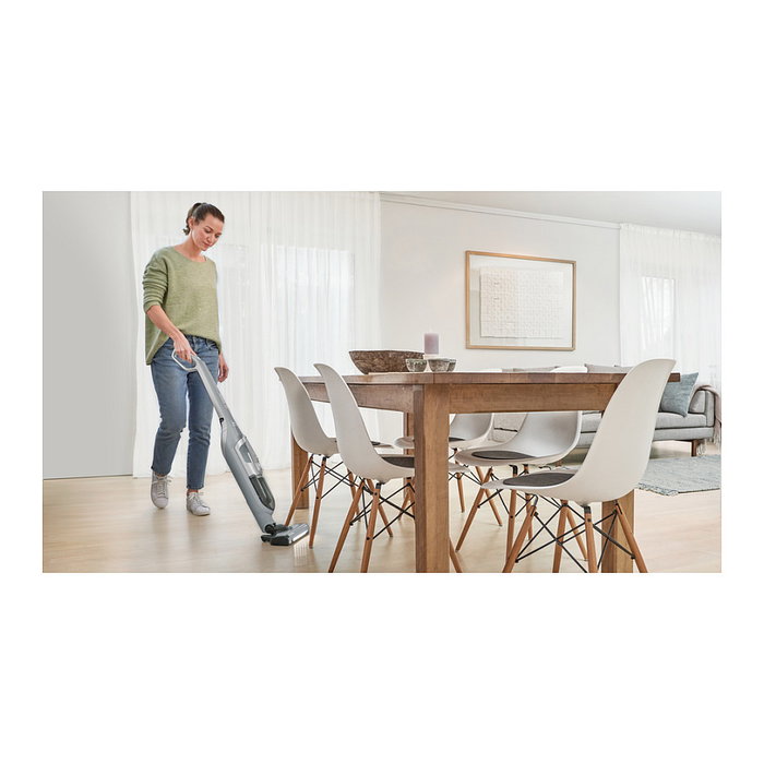 Bosch BBH 3 K 2801 Aspiradora Escoba 2 en 1 Sin Bolsa para Secar, Plata, Batería de Litio 55 Min, Con Boquilla Estrecha