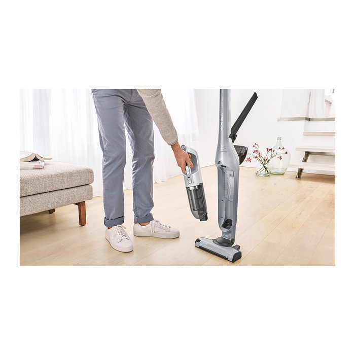 Bosch BBH 3 K 2801 Aspiradora Escoba 2 en 1 Sin Bolsa para Secar, Plata, Batería de Litio 55 Min, Con Boquilla Estrecha