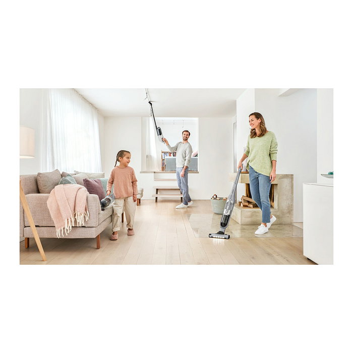 Bosch BBH 3 K 2801 Aspiradora Escoba 2 en 1 Sin Bolsa para Secar, Plata, Batería de Litio 55 Min, Con Boquilla Estrecha