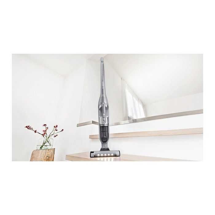 Bosch BBH 3 K 2801 Aspiradora Escoba 2 en 1 Sin Bolsa para Secar, Plata, Batería de Litio 55 Min, Con Boquilla Estrecha