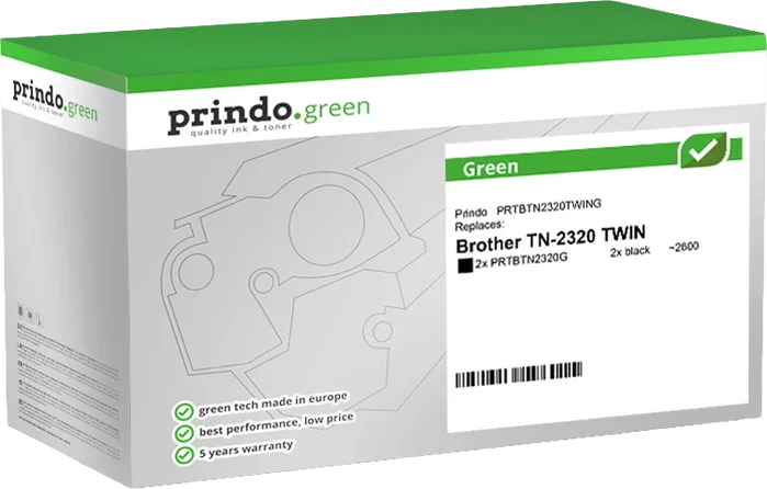 Prindo Green XL Multipack Negro compatible con Brother TN-2320 TWIN Prindo Green XL Multipack Negro compatible con Brother TN-2320 TWIN