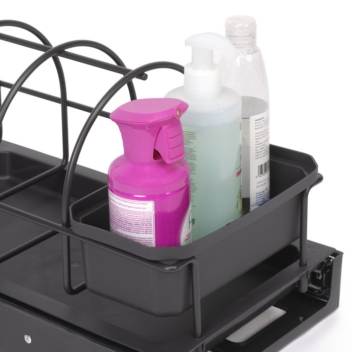 Emuca Bandeja para accesorios de cocina con fijación inferior y extracción manual, Plástico gris antracita