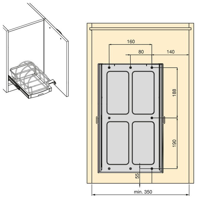 Emuca Bandeja para accesorios de cocina con fijación inferior y extracción manual, Plástico gris antracita