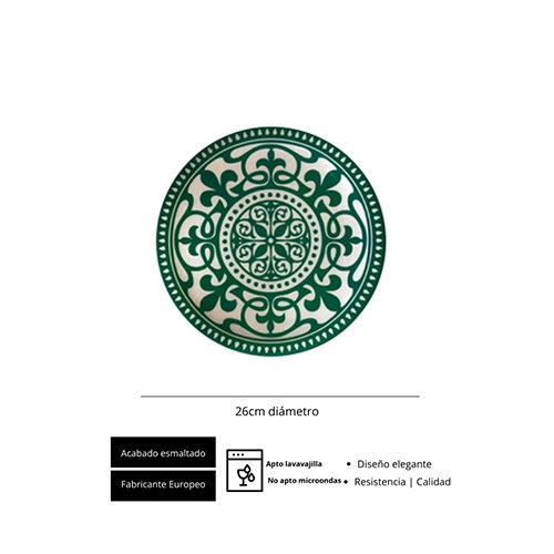 Summa Plato Llano Patios, Vajilla Vitro Porcelana, 26 cm, Color Verde (Set de 6)