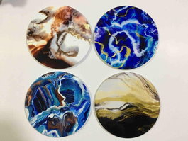 DKD Home Decor Salvamanteles de Dolomita Terrazo Multicolor y Azul, 48 Piezas