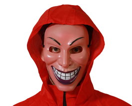 Máscara de Ladrón con Sonrisa Macabra y Cejas Negras Roja