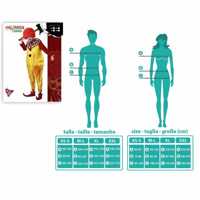 Disfraz de Payaso para Hombre Adulto - Mono Completo Amarillo con Volantes Naranjas Disfraz de Payaso para Hombre Adulto - Mono Completo Amarillo con Volantes Naranjas