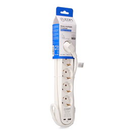 EDM Base Múltiple 5 Tomas Schuko con Interruptor y 2 Puertos USB A+C - Cable 1.5m H05VV-F 3G1.5mm², 16A 250V, 3680W Máx, Color Blanco