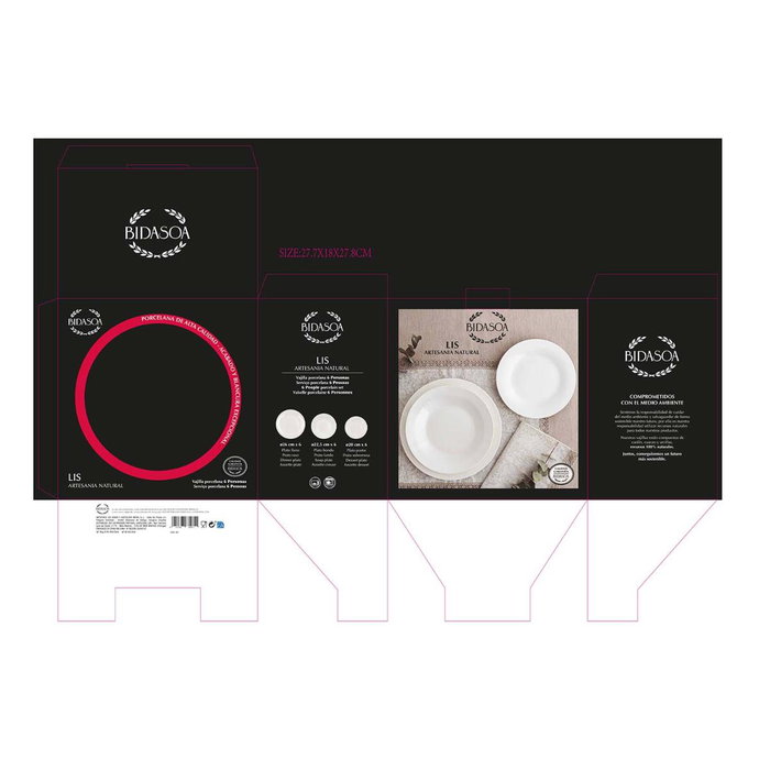 Bidasoa Vajilla de Porcelana LIS de 18 piezas, Blanco