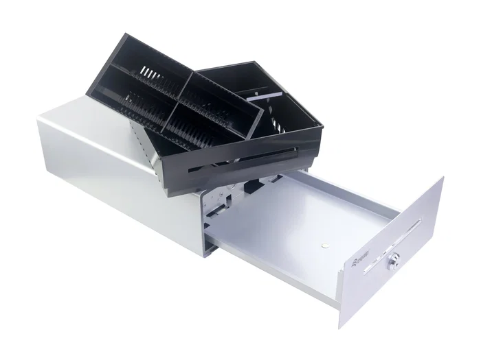 Equip Cajón portamonedas para TPV aluminio con apertura manual y automática plata Equip Cajón portamonedas para TPV aluminio con apertura manual y automática plata