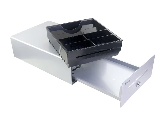 Equip Cajón portamonedas para TPV aluminio con apertura manual y automática plata Equip Cajón portamonedas para TPV aluminio con apertura manual y automática plata