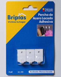 BRIPLAS Colgador de Cocina Lacado Blanco con 3 Ganchos Mini Adhesivo