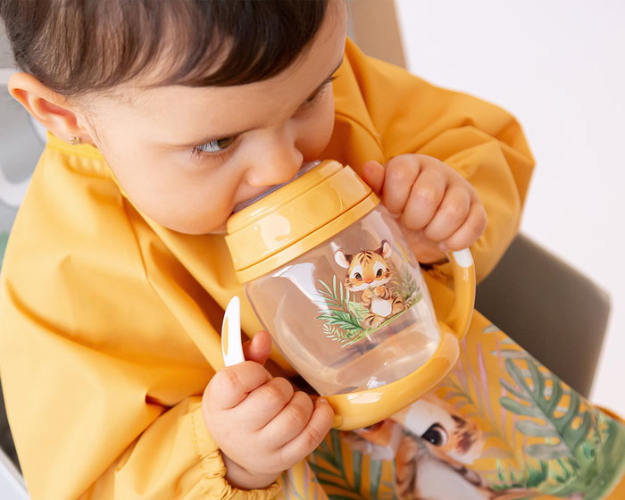 KioKids Taza Aprendizaje Tigre Asas Bebé 270 mL Mostaza Colección Honey