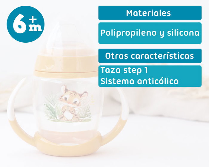 KioKids Taza Aprendizaje Tigre Asas Bebé 270 mL Mostaza Colección Honey