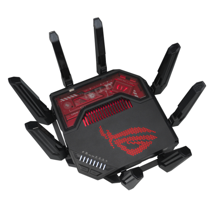ASUS ROG Rapture GT-BE19000 Router de Sobremesa Tribanda Wi-Fi 7 (802.11be) Hasta 19000 Mbit/s con 7 Puertos Multi-Gigabit Ethernet, Negro y Rojo