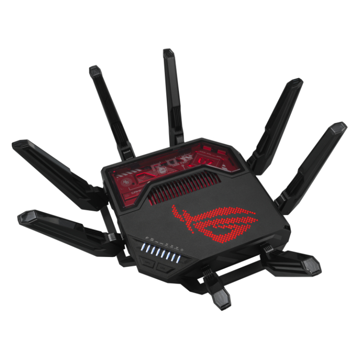 ASUS ROG Rapture GT-BE19000 Router de Sobremesa Tribanda Wi-Fi 7 (802.11be) Hasta 19000 Mbit/s con 7 Puertos Multi-Gigabit Ethernet, Negro y Rojo