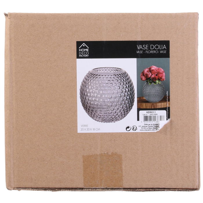 Home Deco Factory Jarrón Gris Vidrio Diámetro 20 cm Altura 18 cm Transparente Dolia