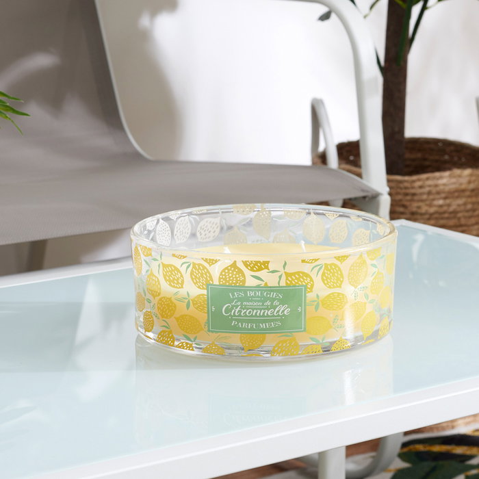 Home Deco Factory Vela Citronela Antimoustique 4 Mechas Vidrio 760g d.19cm h.7,5cm 25h