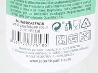 Algon Set 10 Vasos Tubo PP 300 ml (50 Unidades)