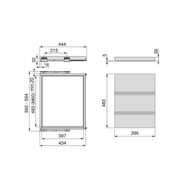 Emuca Kit de bandeja y bastidor de guías con cierre suave para armarios, regulable, módulo 600mm, Negro texturizado Emuca Kit de bandeja y bastidor de guías con cierre suave para armarios, regulable, módulo 600mm, Negro texturizado