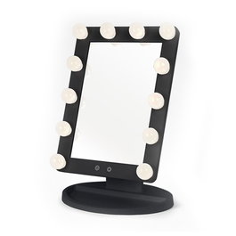 Perfect Beauty Espejo de Maquillaje Eléctrico con 12 Luces LED Táctil, Luz Fría, Natural y Cálida, Color Black