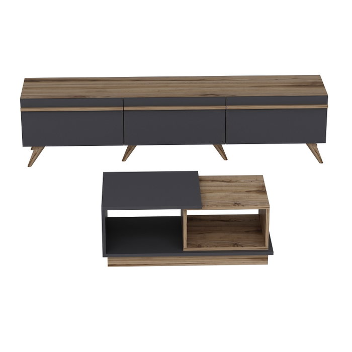 Hanah Home Amsterdam Conjunto de Muebles de Salón con Soporte TV 180cm y Mesa Centro 90cm en Antracita y Nogal