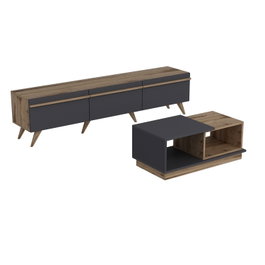 Hanah Home Amsterdam Conjunto de Muebles de Salón con Soporte TV 180cm y Mesa Centro 90cm en Antracita y Nogal