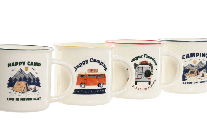 DKD Home Decor Tazas de Porcelana Camper y Vehículos Multicolor