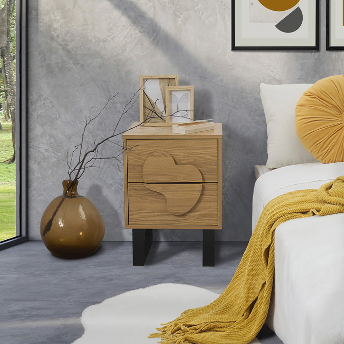 Home Deco Factory Mesita de Noche Calypso - Contemporain, Panel de Partículas y MDF, Patas de Hierro, 2 Cajones