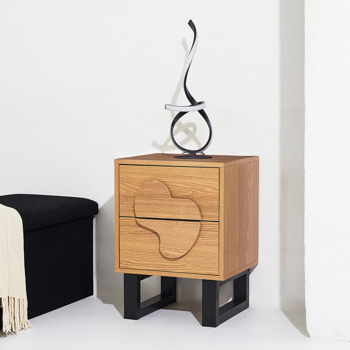 Home Deco Factory Mesita de Noche Calypso - Contemporain, Panel de Partículas y MDF, Patas de Hierro, 2 Cajones