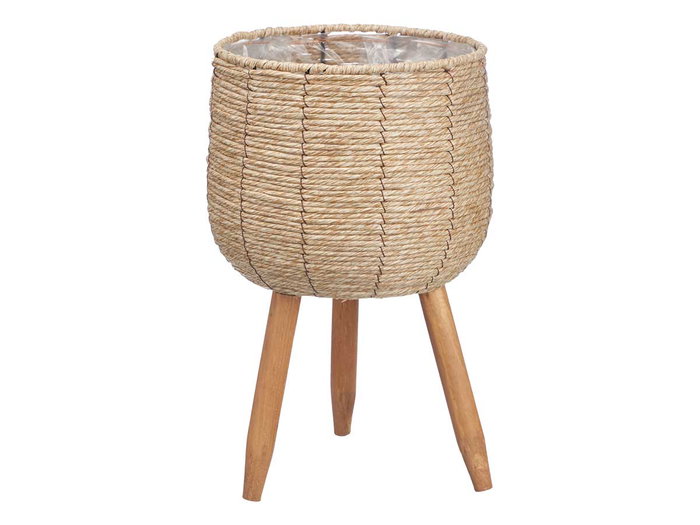 Ibergarden Macetero Claro con Patas, 39 cm de Alto, Marrón, de Fibra Natural y Metal, Capacidad 8 Litros (Set de 6)