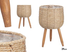 Ibergarden Macetero Claro con Patas, 39 cm de Alto, Marrón, de Fibra Natural y Metal, Capacidad 8 Litros (Set de 6)