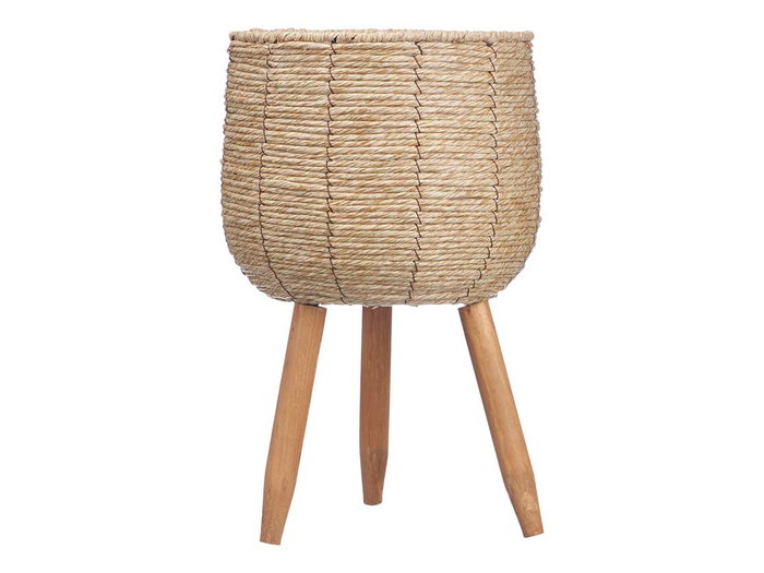 Ibergarden Macetero Claro con Patas, 39 cm de Alto, Marrón, de Fibra Natural y Metal, Capacidad 8 Litros (Set de 6)