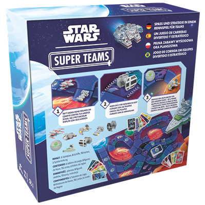 Star Wars Super Teams - Juego de Mesa Familiar Estratégico de Carreras y Sabotaje con Figuras 3D X-Wing, Millennium Falcon