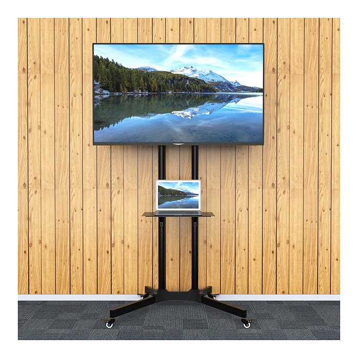 Techly ICA-TR6 Soporte móvil con ruedas para TV, altura ajustable, compatible con pantallas LCD/LED de 30" a 65" (76-165 cm), soporte VESA, carga hasta 60 kg, color negro
