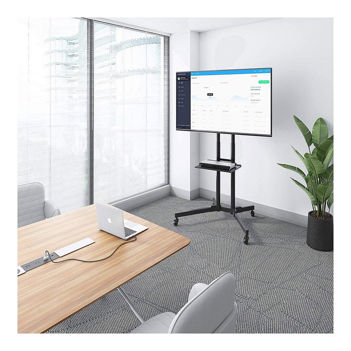 Techly ICA-TR6 Soporte móvil con ruedas para TV, altura ajustable, compatible con pantallas LCD/LED de 30" a 65" (76-165 cm), soporte VESA, carga hasta 60 kg, color negro