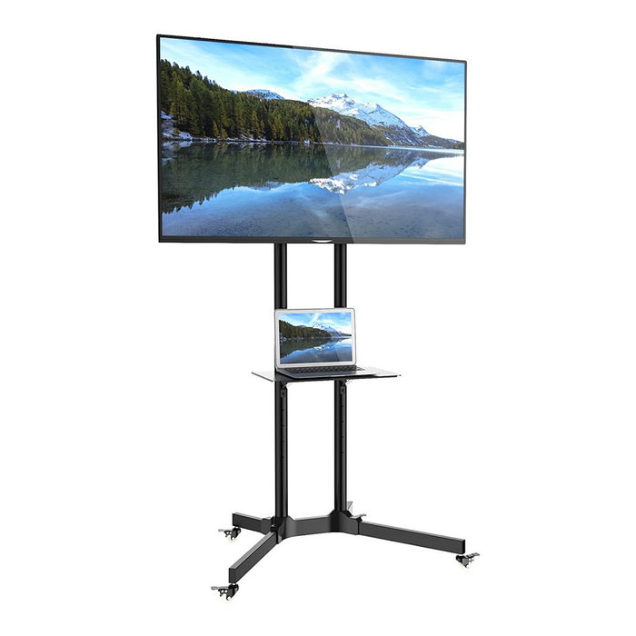 Techly ICA-TR6 Soporte móvil con ruedas para TV, altura ajustable, compatible con pantallas LCD/LED de 30" a 65" (76-165 cm), soporte VESA, carga hasta 60 kg, color negro