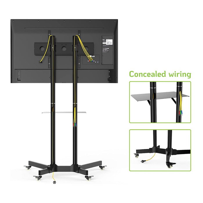 Techly ICA-TR6 Soporte móvil con ruedas para TV, altura ajustable, compatible con pantallas LCD/LED de 30" a 65" (76-165 cm), soporte VESA, carga hasta 60 kg, color negro