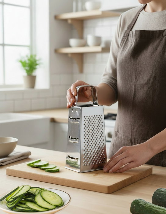 Inde Rallador de Cocina Multiusos 4 Caras de Acero Inoxidable para Queso Verduras, 21 cm (24 Unidades)