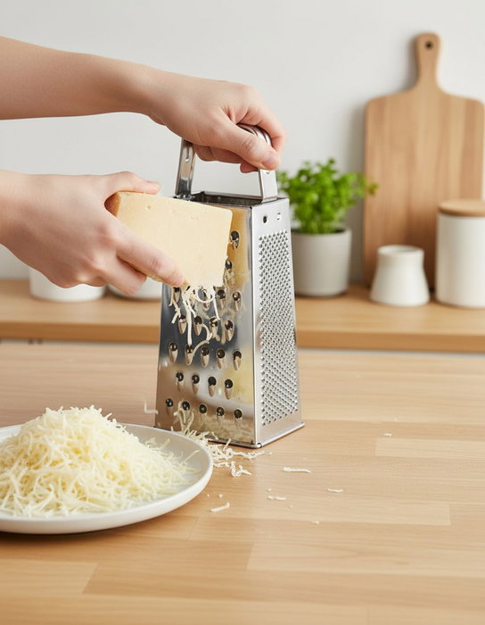 Inde Rallador de Cocina Multiusos 4 Caras de Acero Inoxidable para Queso Verduras, 21 cm (24 Unidades)