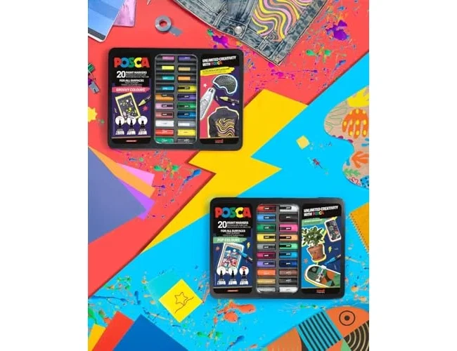 Posca Pop Colours Set de 20 Marcadores de Pintura con Punta Cónica en Maletín Metálico, Surtidos Posca Pop Colours Set de 20 Marcadores de Pintura con Punta Cónica en Maletín Metálico, Surtidos