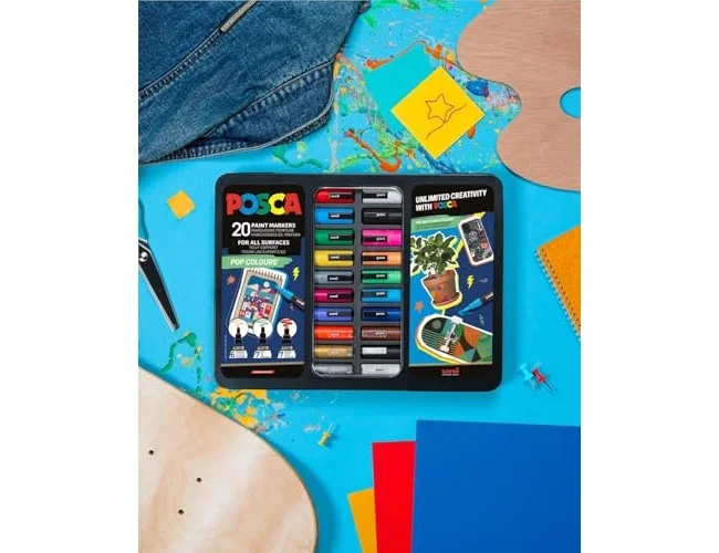 Posca Pop Colours Set de 20 Marcadores de Pintura con Punta Cónica en Maletín Metálico, Surtidos Posca Pop Colours Set de 20 Marcadores de Pintura con Punta Cónica en Maletín Metálico, Surtidos