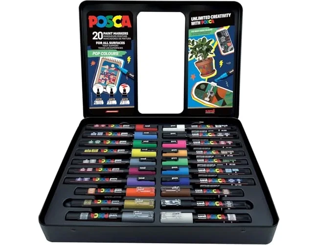 Posca Pop Colours Set de 20 Marcadores de Pintura con Punta Cónica en Maletín Metálico, Surtidos Posca Pop Colours Set de 20 Marcadores de Pintura con Punta Cónica en Maletín Metálico, Surtidos