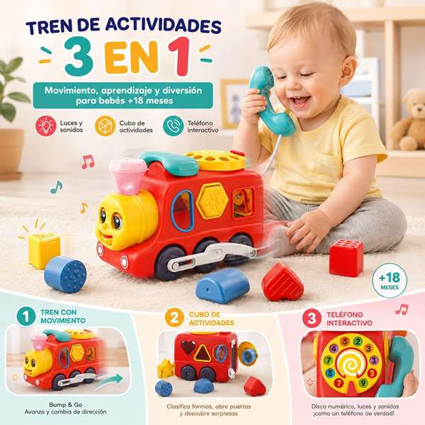 Hola Tren de actividades 3 en 1 con teléfono y cubo de sonidos