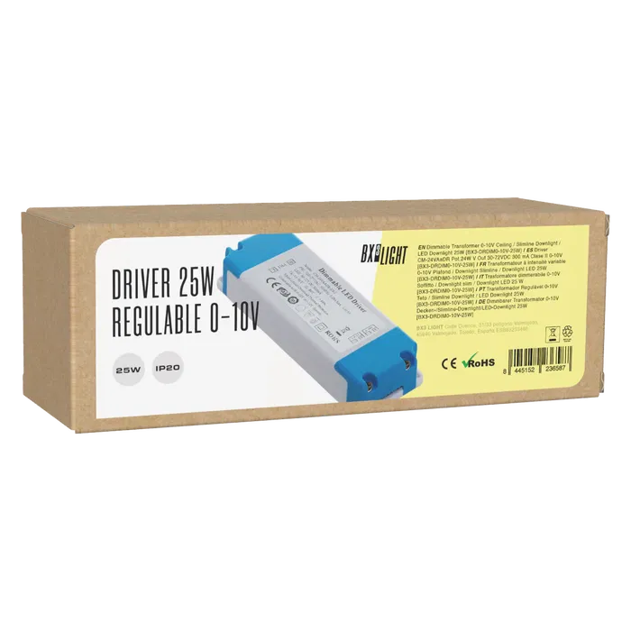 BX3 LIGHT Driver LED CM-24VAaDR 24W 300mA 30-72VDC Fuente de Alimentación Regulable 0-10V para Luminarias LED, Clase II