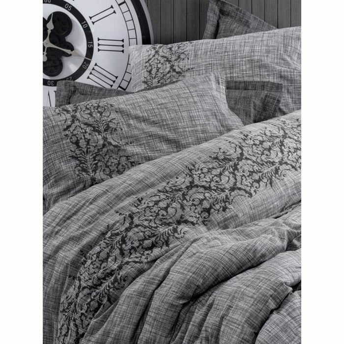 Aucune Juego de cama Gris 100% Algodón con Funda Nórdica y 2 Fundas de Almohada